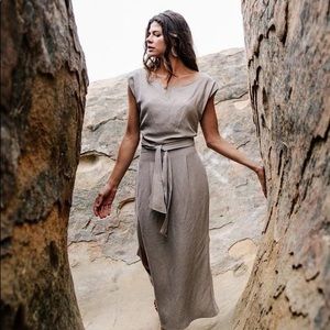 Ozma of California La Piedra Silk Linen Dress Oat